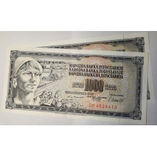 YUGOSLAVIA 1981 . ONE THOUSAND 1,000 DINARA BANKNOTES 